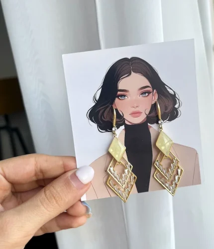 گوشواره آویز طرح سه لوزی استیل