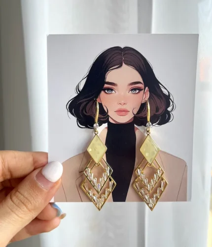 گوشواره آویز طرح سه لوزی استیل رنگ ثابت