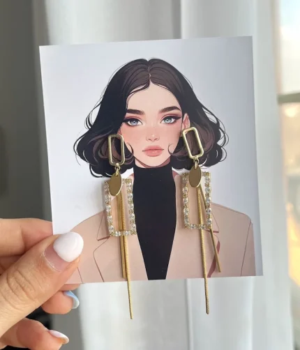 گوشواره آویز طرح مستطیل مناسب مهمانی استیل رنگ ثابت